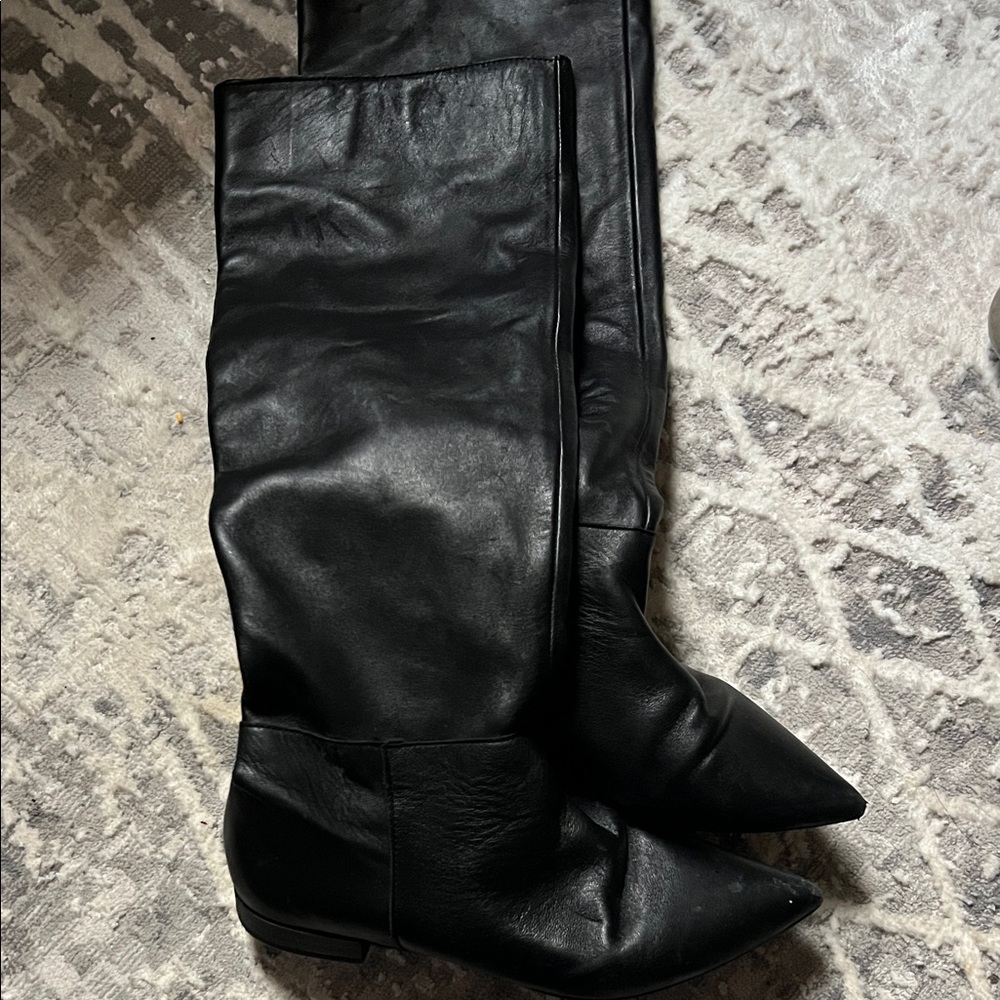 Free People Black Leather Knee-High Boots